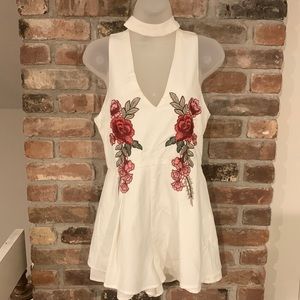 Haute Rogue White embroidered shorts romper
